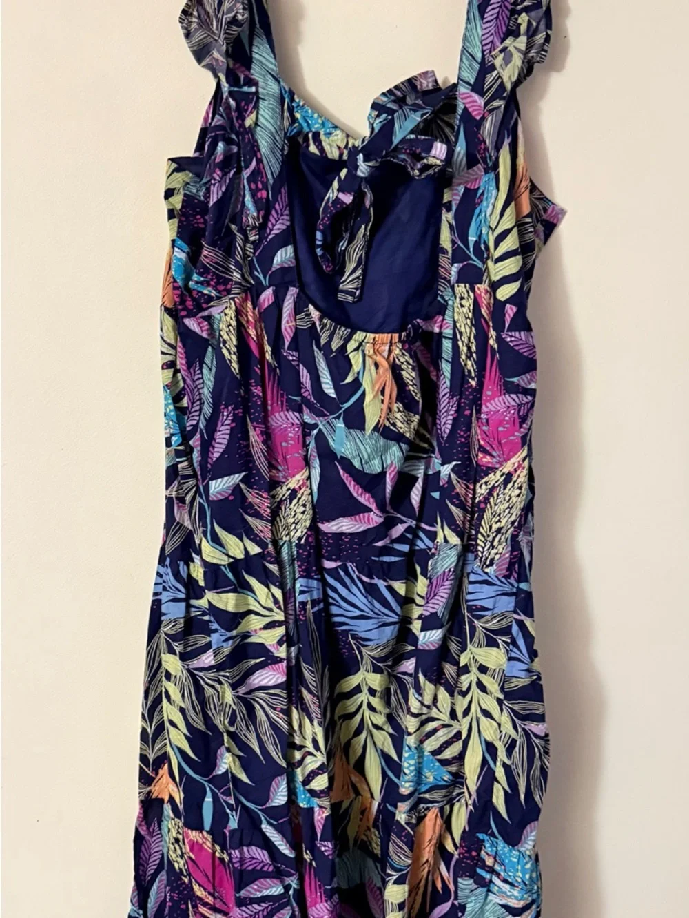 beachlunchlounge Navy Tropical Leaf Print Dress, Open Back, XXXL - Picture 3 of 3